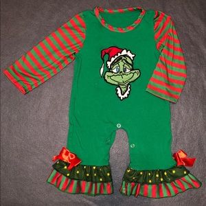 Girls Grinch jumper onesie Christmas romper